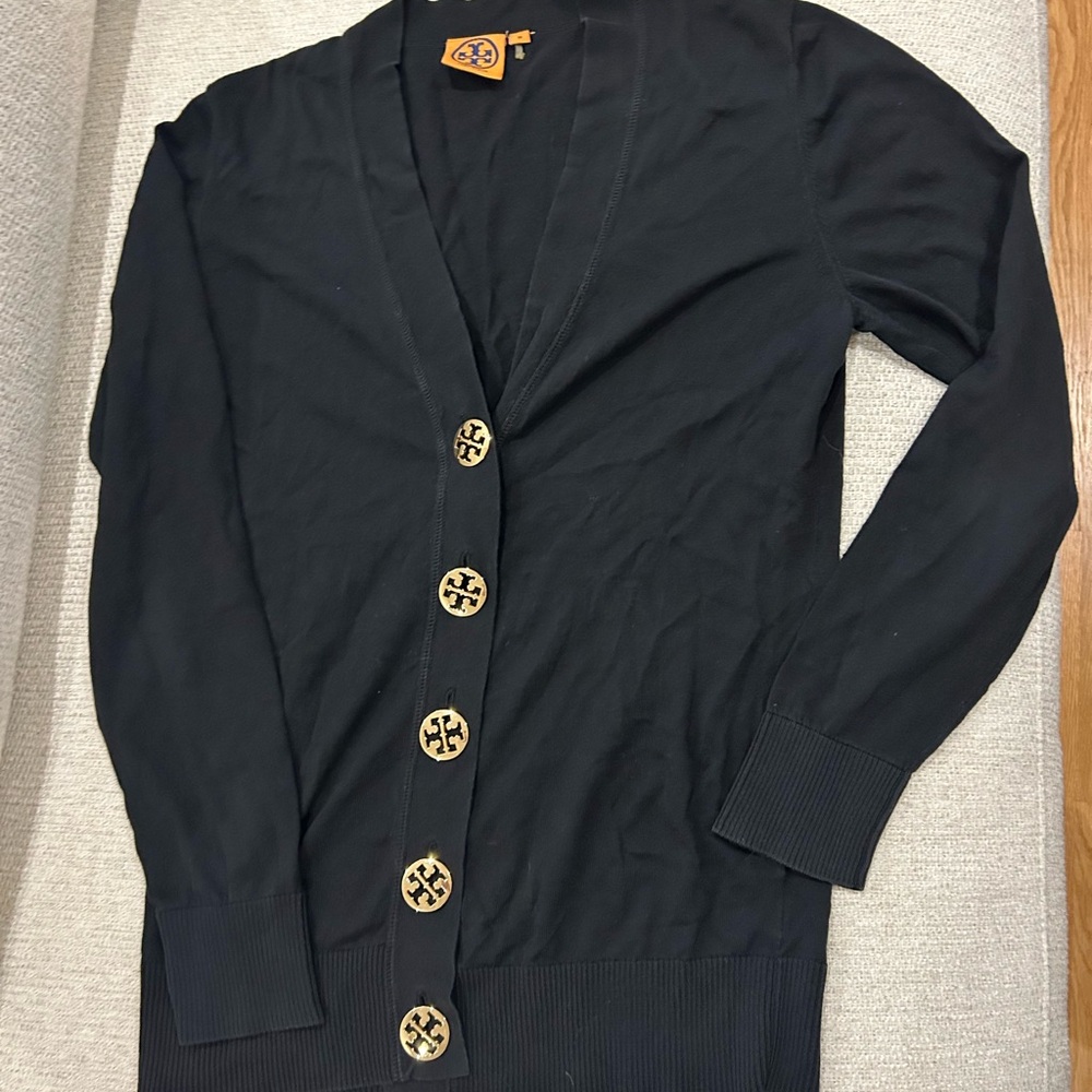 Tory Burch Black Cardigan with Gold Accents